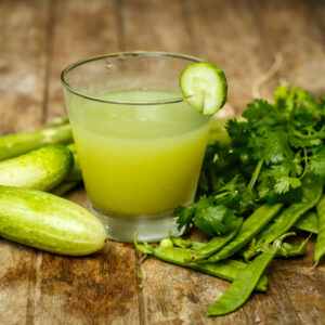 Water with cucumber and herbs.